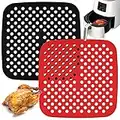 21.2x21.2cm Doublure De Four Pour Friteuse à Air，RéUtilisables Perforé Tapis De Doublure De Friteuse à Air ，Accessoire Air Fryer（Rouge + Noir ）