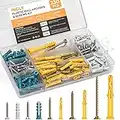 INCLY 230 PCS Drywall Anchors and Screws Assortment Kit, 115 Plastic Self Drilling Wall Anchors and 115 Philips Flat Head Screws, 5 Sizes Galvanized Screws and Wall Plug Bolts with Organizer Box