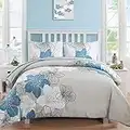 Djoymock Floral Duvet Cover Set Double Size, Blue Flower Printed Bedding Sets, 3Pieces Microfiber Soft and Skin-friendly Comforter Cover Set(1 Duvet Cover 200x200cm, 2 Pillowcases 48x75cm)