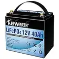 Batterie LifePo4 12v 40Ah Cycles Profonds avec Fer au Lithium BMS pour Moteur de pêche à la traîne Panneaux solaires RV Appareils Bateau Chariots de Golf Marins avec Chargeur