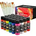 Fantastory Pinturas Acrilicas（24×60ml）, Pintura Acrilica Manualidades con 3 Pinceles, Impermeable, no Se Decolora, para Lienzos, Madera, Cerámica, Ideal para Principiantes y Profesionales