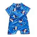 Baby Boys Swimming Suits Boys Rash Guard Beach Bathing Cartoon Animal Patterns Short Sleeve One Piece Zipper Beachwear (as8, Age, 0_Month, 6_Months, Blue)