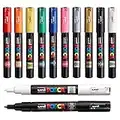 Posca PC-1M Paint Pen Art Marker Pen - Professional 12 Pen Set - Extra Black + White