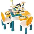 Kids Table and Chairs Set with 100PCS Marble Run Activity Play Table with Building Blocks Kids Outdoor Toys for Learning & Playing, Water, Sand & Picnic Game