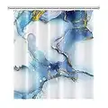 SDOTPMT 140x183cm Azul Blanco Mármol Cortina de la Ducha Elegante Textura Dorado Polvo Remolino Cortina de baño Abstracto Cortina bañera para niños Baño Tela Poliéster con Ganchos