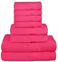 GLAMBURG Ultra Soft 8-Piece Towel Set - 100% Pure Ringspun Cotton, Contains 2 Oversized Bath Towels 27x54, 2 Hand Towels 16x28, 4 Wash Cloths 13x13 - Ideal for Everyday use, Hotel & Spa - Hot Pink