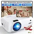 Proyector WiFi Bluetooth, 9000 Lúmenes 1080P Nativo Proyector Soporte 4K, Corrección Trapezoidal, Función Zoom, Full HD Cine En Casa Mini Proyector para Teléfono/TV Stick/VGA/USB/HDMI