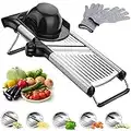 ADOV Mandoline Slicer Professional, Stainless Steel Blade Vegetable Cutter with Safety Hand Gloves, Adjustable Kitchen Mandolin Julienne Food Slicer for Potato Onion Tomato Cabbage Fruits Veg Slicing