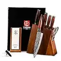 YARENH Kitchen Knife Set, 8 Piece Professional Damascus Chef Knives, Sharp High Carbon Stainless Steel Blade, 73 Layers, Full Tang, Dalbergia Wood Handle, Walnut Wooden Block and Sharpener Stone