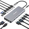 USB C Laptop Docking Station Dual Monitor, 14 in 1 USB C Hub Multiport Adapter Dongle with 2 HDMI, DisplayPort, Ethernet, SD/TF, USB C/A Ports, PD, Mic/Audio, Compatible for Dell/Surface/HP/Lenovo