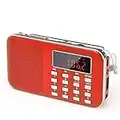 PRUNUS J-908 Am/FM Radio Portatil Pequeña Recargable, Radio Pequeña Digital con Linterna LED, Reproductor de TF/USB/AUX /MP3, Radio Bateria Recargable de 1200 mAh (Rojo)