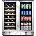 Kalamera Wine Fridge, 30 inch Built in Wine and Beverage Refrigerator, Dual Zone w/ 33 Bottles and 96 Cans Capacity, Digital Touch Control