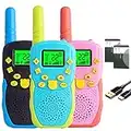 TUCHUNME Walkie Talkie Kids Rechargeable Long Range 2 Way Radio Toys with 8 Channels 2 Miles Lithium Batteries Backlit LCD Flashlight Gift for Boys and Girls Outside Hiking Camping (3 Pack)