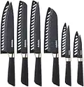 Kitchen Knife Set with Sheath, 6 Piece Stainless Steel Chef Knives Set, Includes 20cm Chef Knife, 20cm Bread Knife, 18cm Santoku Knife, 13cm Utility, 20cm Carving Knife, and 9cm Paring Knife (Black)