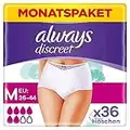 Always Discreet Inkontinenz Pants Gr. M, Plus, 36 Höschen (4 x 9 Stück) für Damen, Monatspaket, Geruchskontrolle (Verpackung kann variieren)