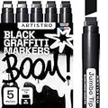 Artistro Rotuladores Jumbo, 5 Rotuladores Jumbo de Color Negro, Punta de Fieltro Jumbo 15mm, Rotuladores de Pintura Acrílica para Pintar Rocas, Piedra, Cerámica, Vidrio, Madera, Lienzo