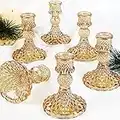 Simeitol Taper Candle Holder Set of 6, Glass Candlestick Holder, Gold Taper Candle Holder for Spring Decor, Anniversary, Dining Room Table, Wedding Party Table, Valentine's Day
