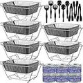 Chafing Dish Buffet Set, Half Size, Disposable Catering Supplies -6 Pack- Food Warmers for Parties, Incl Wire Racks, Fuel, Aluminum Water Pans, Food Pans, Serving Utensils -Single Pan Food Warmer