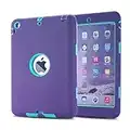 iPad Mini Case, iPad Mini 2 Case, iPad Mini 3 Case, MAKEIT Dual Layer Hybrid Armor Protection Defender Case Cover for iPad Mini 1 2 3 -Purple/Mint Green