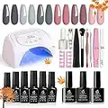 Beetles Gel Nail Polish Kit with U V Light 48W Led Nail Lamp 6 Colors Nude Gray Pink Gel Polish Starter Kit Manicure Soak off U V Led Gel Nail Polish Set Salon DIY Home Nail Decoration…