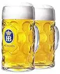1 Liter HB "Hofbrauhaus Munchen" Dimpled Glass Beer Stein - 2pk