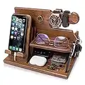 TESLYAR Cadeau Homme Organisateur de Bureau Bois Cadeau Fete des Peres Noël Cadeau Support Telephone Bureau Cadeau Papa Support Montre Monnaie Cadeau Anniversaire Homme Idee Cadeau (Beige)