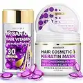 LUCOTIYA Deep Conditioning Keratin Hair Mask and Hair Serum Capsules - Set of Hair Care for Dry Damaged Hair - Argan Oil Deep Moisturizing Hair Treatment for Curly Straight Fine Hair