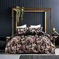GETIANN Black Floral Duvet Cover Set Full/Queen Comforter Cover Set 90"x90" 3 Pieces Bedding Soft Lightweight Bedding (Black Floral, Full/Queen)