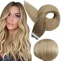 Full Shine Hair Extensions Tape in Real Hair Color 6 Fading to 27 Honey Blonde and 60 Platinum Blonde Highlighted 12 Inch Tape in Hair Extensions Human Hair 30 Gram Tape in Extension Human Hair 20 Pcs Tape ins