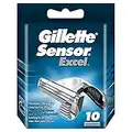 Gillette Sensor Excel, Confezione da 10 Lamette da Barba di Ricambio, Rivestimento in Cromo per Lame che Durano a Lungo