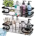 HapiRm Shower Caddy, Bathroom Organiser Stainless Steel with 12 Hooks, Adhesive Bathroom Shelf Wall Mounted, Rust-proof Shower Caddy No Drill for Bathroom and Kitchen, 3 Adhesives, 2 Pack