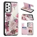 UEEBAI Wallet Case for Samsung Galaxy A53 5G with Card Holders, PU Leather Cover Kickstand RFID Blocking Double Magnetic Clasp rilievo Flower Shockproof Flip Case for Women Girls - White Rose