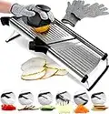 Mandoline Slicer Vegetable Potato Slicer, Julienne Slicer, Onion Cutter, With Stainless Steel Adjustable Blade. Cut Resistant Gloves Included.