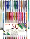 Shuttle Art 50 Pack Metallic Gel Pens, 25 Metallic Gel Pens Set with 25 Refills Perfect for Adult Colouring Books Doodling Drawing Art Markers