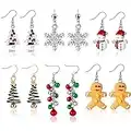 6 Paires Boucles d'Oreilles Pendantes Noël Boucles d'Oreilles Flocon de Neige Père Noël Boucles d'Oreilles Arbre de Noël Pain d'Épice Nouveauté Boucles d'Oreilles Drôles Baies pour Crochet