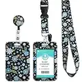 Porte Cordon Badge de Cou avec Porte Carte, Lanyard Neck Strap avec Fermoir Pivotant -Pour Porte Badge d'Identification,Clés,Caméra,Téléphone Portable (Blue Flower)