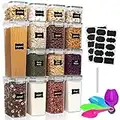 Queta 15Pcs Contenitori Alimentari per Cereali Plastica Cucina Organizer con Coperchio Contenitori Ermetici con Etichette e Cucchiai Utilizzato per la Conservazione di Pasta Cereali Muesli Farina