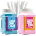 The Candery Cotton Candy Floss Sugar (2-Pack) Includes 100 Premium Cones | Raspberry Blue and Strawberry | Plastic, Reusable Jars | Easy Pour Spout or Scoop | Includes Scooper | 3 LBS Jars