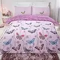 Dreamscene Butterfly Heaven Duvet Cover with Pillowcase Reversible Floral Bright Bedding Set, Purple - Single Size