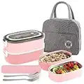 UHAPEER Lunch Box, 2 Tier Bento Box with 3 Compartments & Cutlery, Leakproof Bento Lunch Box for Adult Kids, Food Storage Meal Prep Container, Portable Lunch Box with Lunch Bag for Work School