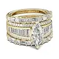 Jeulia 2 Carat 3PC Wedding Ring Set for Women 14K Gold Plated Marquise Cut CZ Engagement Rings Sterling Silver Bridal Set Anniversary Promise Rings for Her with Jewelry Box (P-½)