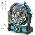 CONBOLA Portable Battery Operated Fan with LED Lantern, 10400mAh Outdoor Small Rechargeable Quiet Camping Fan, Personal Desk Fan Cooling Table Fan with Hanging Hook for Tent,Bedroom, Office(Green)