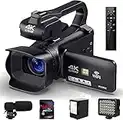 Videokamera 4K Camcorder Autofokus HD 64MP 60FPS Vlogging Kamera für YouTube 4.0" Touchscreen 18X Digitalzoom Video Camera mit WIFI, Mikrofon, Handstabilisator, 64GB SD Karte, Fülllicht, Fernbedienung