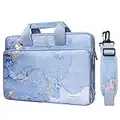 MOSISO Housse Compatible avec 17-17,3 Pouces Dell HP Acer Samsung Sony Chromebook Computer, 360 Hydrofuge Aquarelle Marbre Sac à Bandoulière avec Ceinture Trolley, Bleu