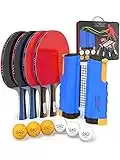 NIBIRU SPORT Ping Pong Paddles Set - Professional Table Tennis Rackets and Balls, Retractable Net with Posts and Storage Case - Pingpong Paddle and Game Table Accessories (4-Player Set)