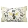 UOOPOO Modern Vintage French Queen Bee Lumbar Throw Pillow Case Square 12 x 20 Inches Soft Cotton Canvas Home Decorative Wedding Cushion Cover for Sofa and Bed One Side