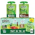 GoGo squeeZ Fruit on the Go Variety Pack, Apple & Cinnamon, 3.2 oz (Pack of 20), Unsweetened Fruit Snacks for Kids, Gluten Free, Nut Free and Dairy Free, Recloseable Cap, BPA Free Pouches