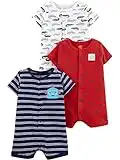 Simple Joys by Carter's Baby Boys' Snap-Up Rompers, Pack of 3, Navy/Red/White, Alligator/Stripe, 12 Months