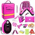 THINKWORK Car Emergency Kit for Teen Girl and Lady's Gifts, Pink Emergency Roadside Assistance kit with Digital Air Compressor, 10FT Jumper, First Aid Kit, and More Ideal Pink Car Accessories Tool -E7