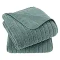 Polyte - Lot de 2 Grandes Serviettes de Bain en Microfibres - sèche Rapidement/ne Peluche Pas - Design côtelé - Vert - 152,4 x 76,2 cm